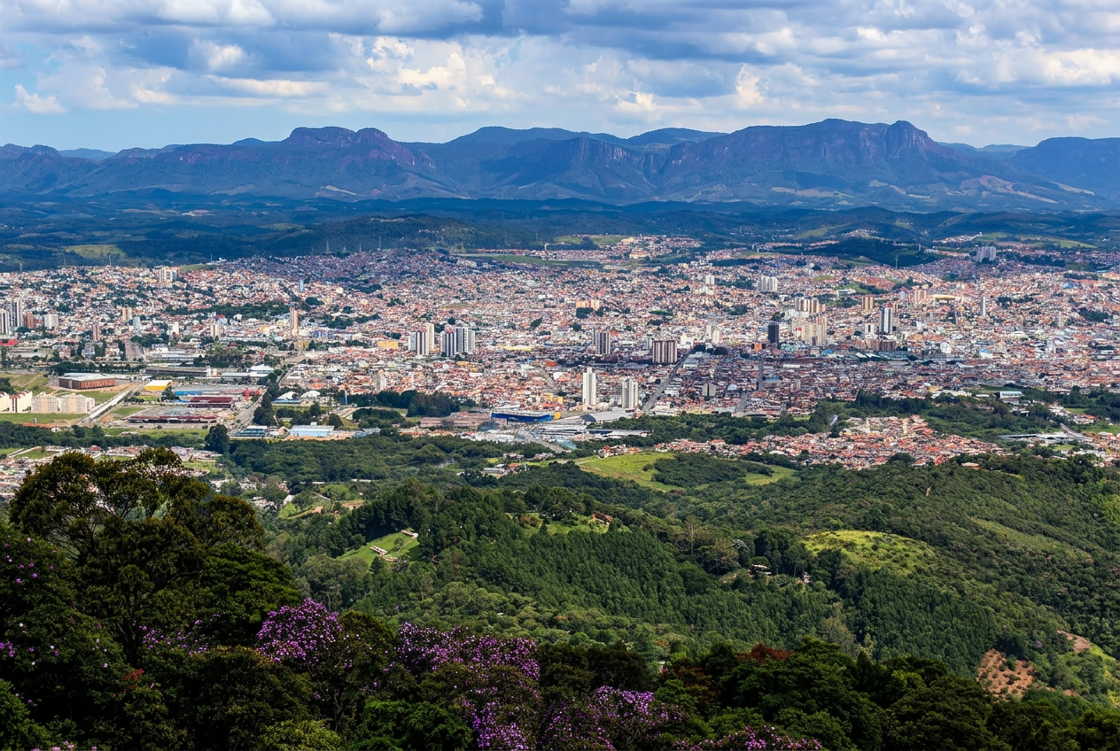 Serra, edifícios residenciais e casas — paisagem do empreendimento