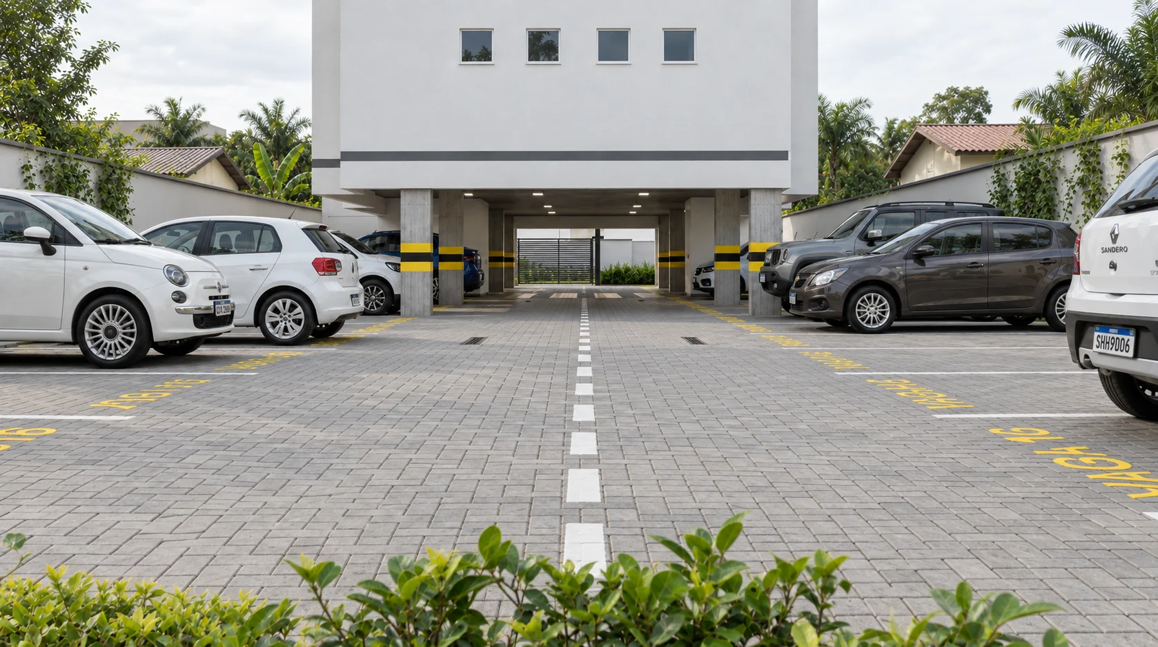 Perspectiva das vagas e área de circulação da garagem do LIZ